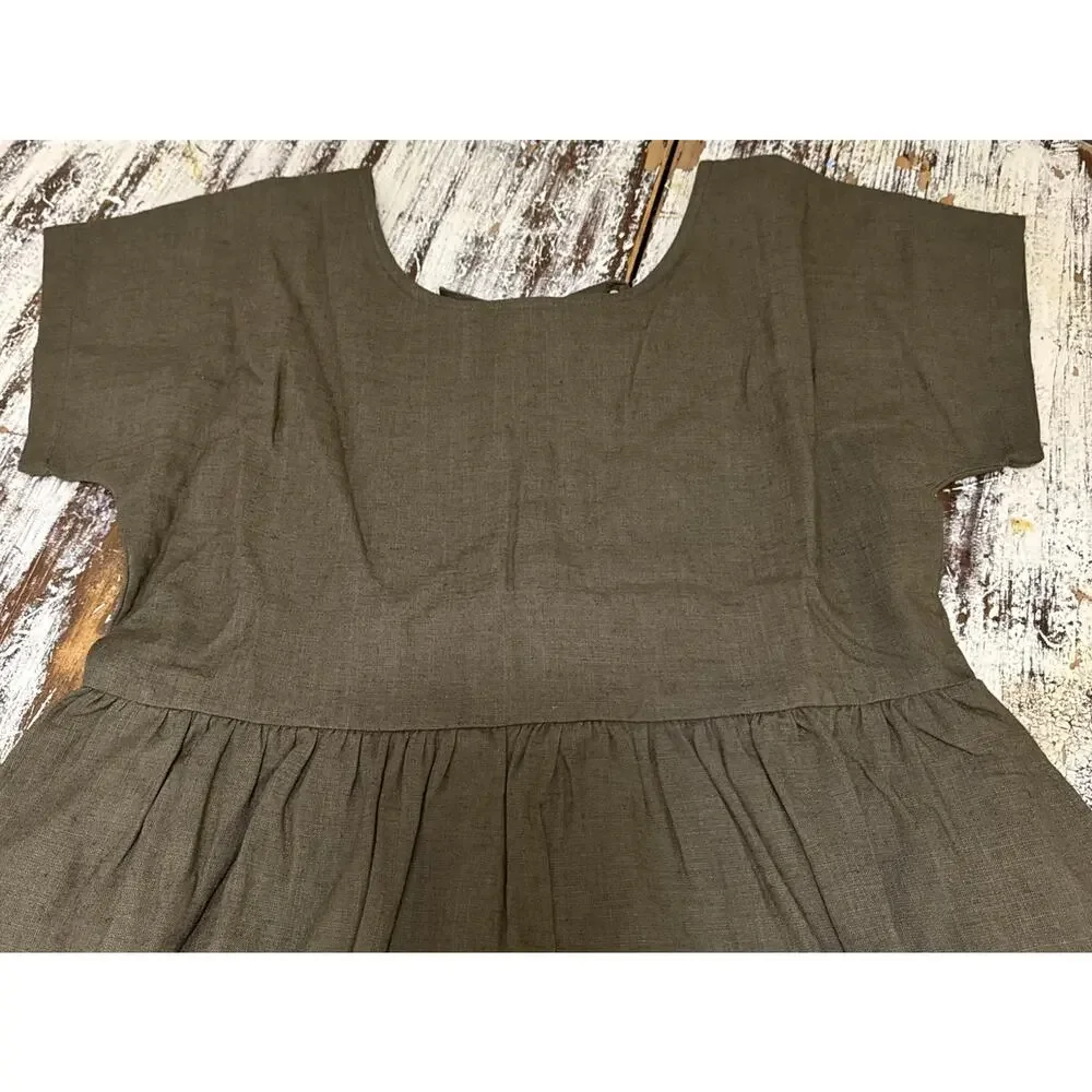 Little Cottonwood 100% LINEN Large Maxi Dress W Pockets Cottage NWT - Picture 12 of 13